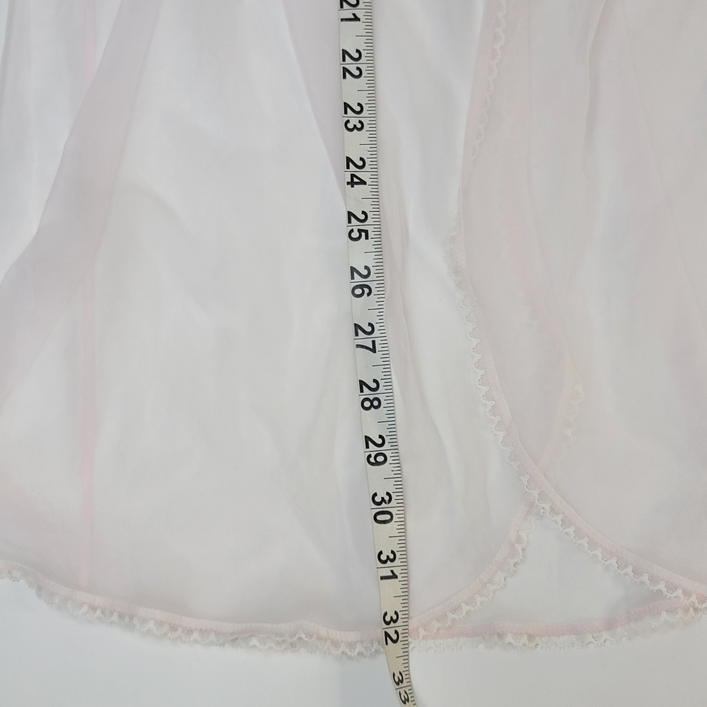 Vanity Fair Vintage Soft Pink Sheer Open Duster Rober, Floral Applique, EUC, szS - Picture 9 of 9